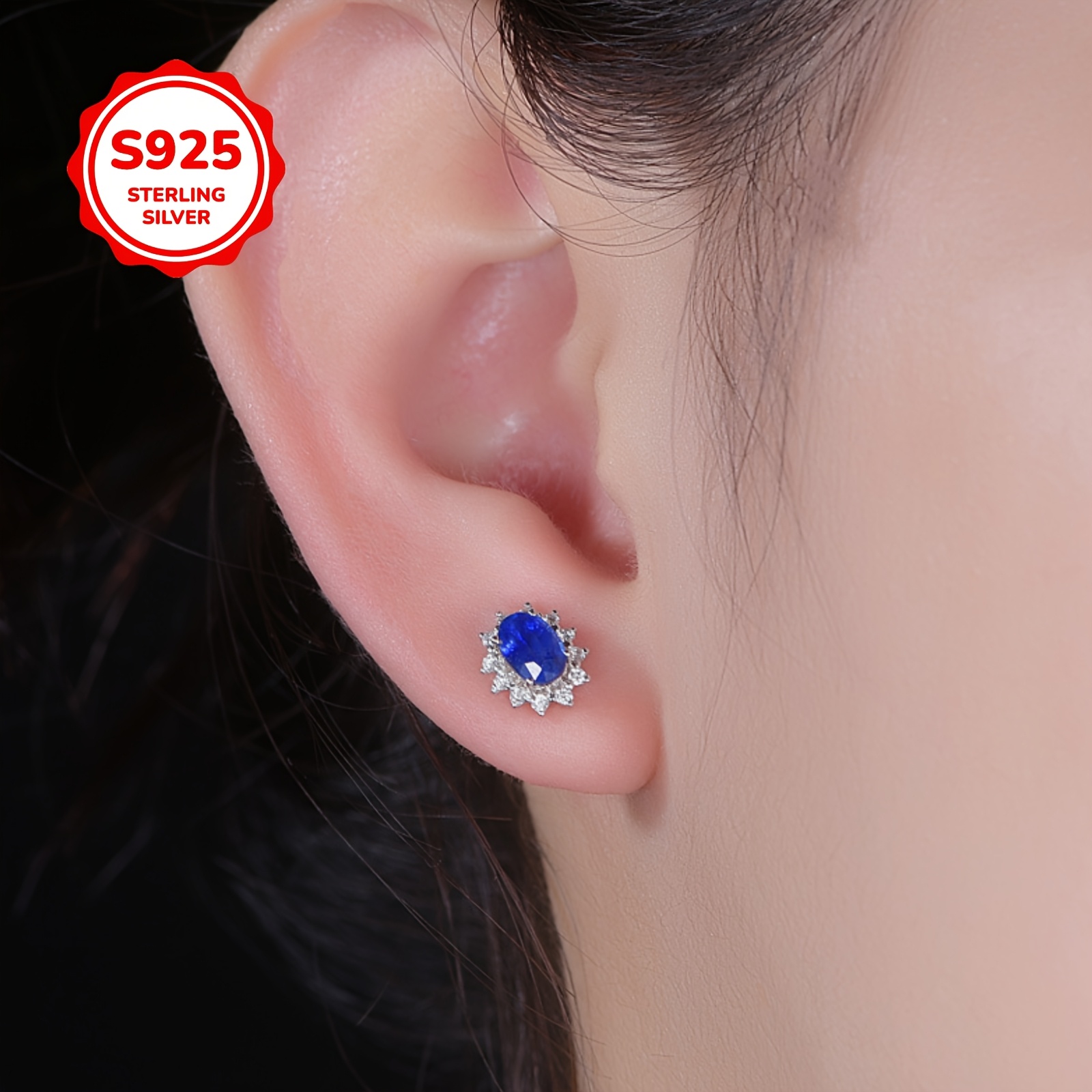 Women's Blue S925 Silver Stud Earrings for Daily Wear